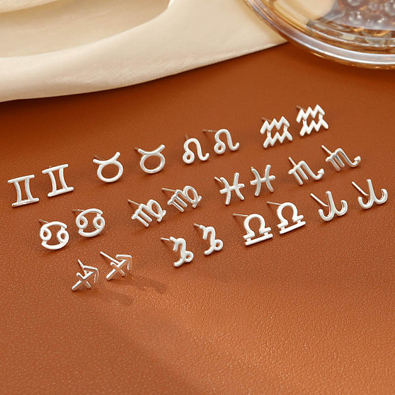 925 стерлингового серебра серьги стержня, двенадцать созвездий