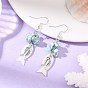 Pendientes colgantes de aleación de concha para mujer, pescado, con cuentas de virutas de larimar natural