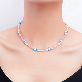Bohemian Colorful Heart Transparent Bead Necklace for Women, Versatile and High-end