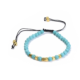 Bracelets de perles tressées en turquoise synthétique, avec des perles d'espacement en alliage et un fil de nylon