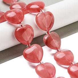 Cherry Quartz Glass Beads Strands, Heart, with Seed Beads