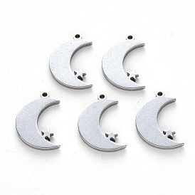 304 Stainless Steel Pendants, Laser Cut, Moon with Star