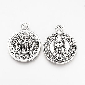 Tibetan Style Alloy Pendants, Flat Round, Cadmium Free & Lead Free, Saint Sarah Medal