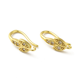 Brass Micro Pave Clear Cubic Zirconia Earring Hooks, Ear Wire, with Loops, Leaf