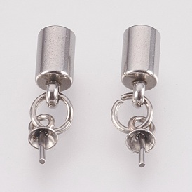 Stainless Steel Cup Bail Pin Pendants, with Cord Ends, End Caps, For Half Drilled Beads