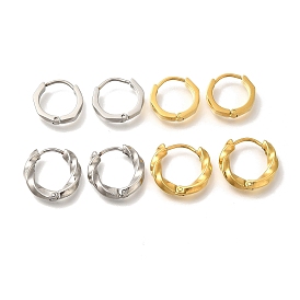 Ion Plating(IP) 304 Stainless Steel Hoop Earrings, Twist/Polygon