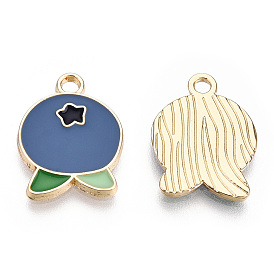 Light Gold Plated Alloy Pendants, with Enamel, Blueberry
