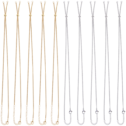 10 шт. 2 цвета регулируются 304 изготовление ожерелья из цепочек из нержавеющей стали, с бусинами-слайдерами и застежками-карабинами