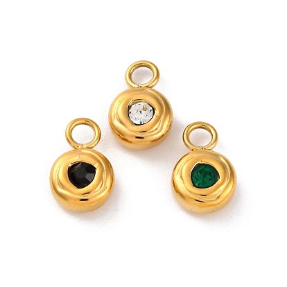 304 из нержавеющей стали горный хрусталь подвески, ионное покрытие (ip), реальный 14 k позолоченный, плоские круглые прелести