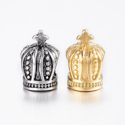 304 Stainless Steel European Beads, Large Hole Beads, Crown