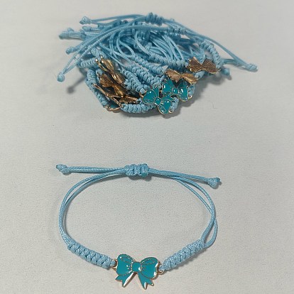 48 Bracelets à maillons en cordon de polyester ciré ajustable (pièces), bowknot, avec des pendantifs en alliage d'émail