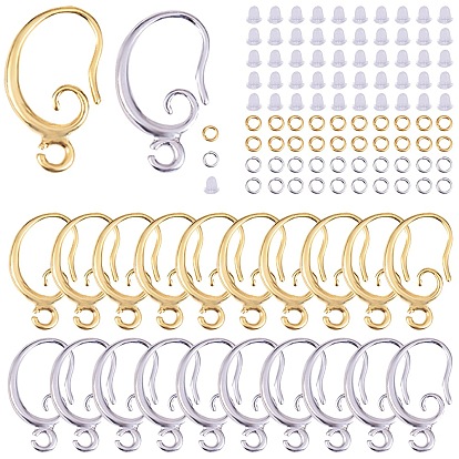 20 пары 2 цвета латунные крючки для сережек, с горизонтальными петлями и соединительными кольцами 100шт. и пластиковыми ушными гайками 50шт.