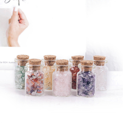 Gemstone Chip Healing Crystals Wishing Bottles, Wicca Gem Stones for Energy Balancing Meditation Therapy