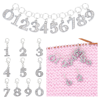 11шт. номер для самостоятельного изготовления 0~9 наборы инструментов для вязания, включая маркеры стежков со стразами из сплава, вязание ряда встречных цепочек