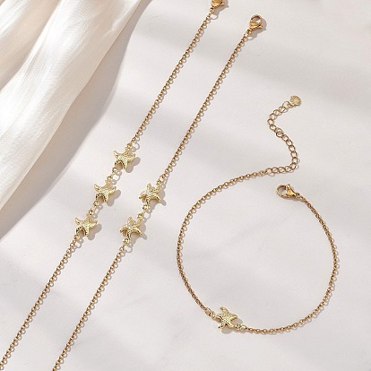 3 шт. 3 стили летние пляжные 304 браслеты на лодыжку из нержавеющей стали в форме морской звезды для женщин