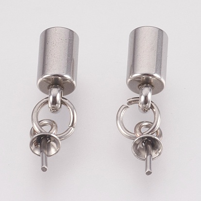 Stainless Steel Cup Bail Pin Pendants, with Cord Ends, End Caps, For Half Drilled Beads