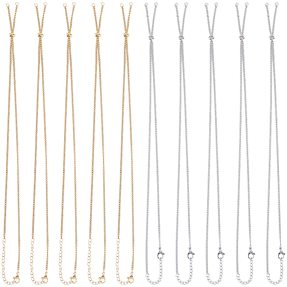 10 шт. 2 цвета регулируются 304 изготовление ожерелья из цепочек из нержавеющей стали, с бусинами-слайдерами и застежками-карабинами