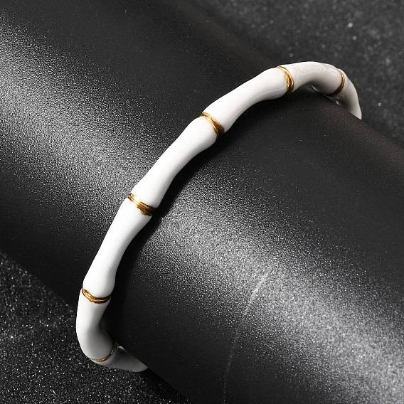 304 эмалированные браслеты-манжеты из нержавеющей стали для женщин, бамбук, ионное покрытие (ip), долговечный, золотые