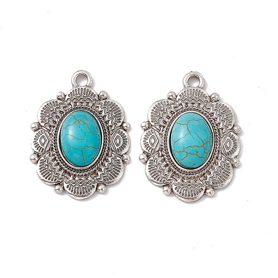 Synthetic Turquoise Pendants, Oval Charms, with Rack Plating Alloy Findings
