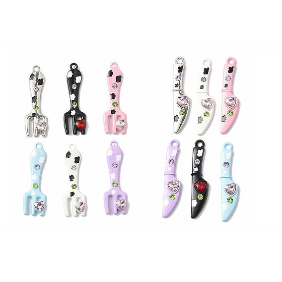 Подвески из сплава , нож/вилка, со стразами, окрашеные