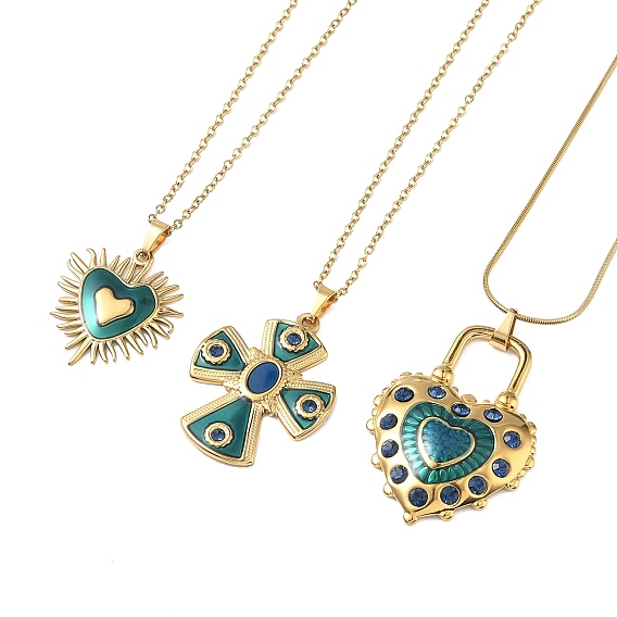 304 Подвески-колье из нержавеющей стали с эмалью бирюзового цвета для женщин, золотые