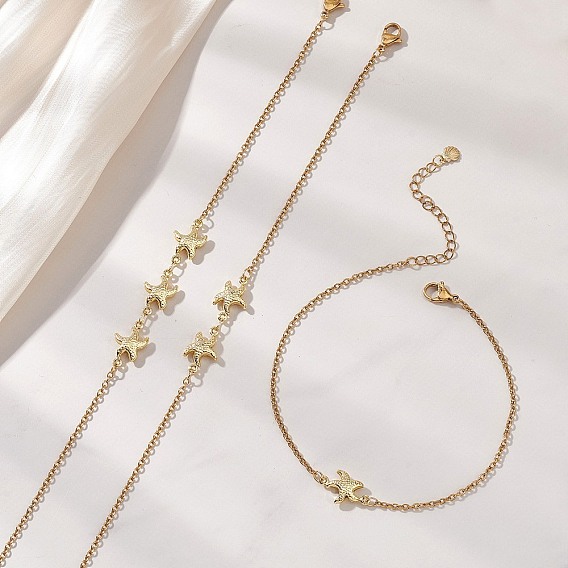 3 шт. 3 стили летние пляжные 304 браслеты на лодыжку из нержавеющей стали в форме морской звезды для женщин