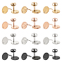48Pcs 12 Style Ion Plating(IP) 304 Stainless Steel Stud Earring Findings, with Flat Plate and Ear Nuts/Earring Backs, Flat Round with Hole