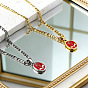304 Stainless Steel Enamel Red Oval with Rose Flower Pendant Necklaces for Women