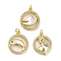 Brass Micro Pave Clear Cubic Zirconia Pendants, Cadmium Free & Lead Free, with Shell, Jump Rings, Real 18K Gold Plated