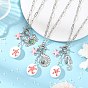 Handmade Porcelain Oval with Starfsih & 304 Stainless Steel Sea Animals Pendant Necklaces with OT Clasps, Pink, Mixed Shapes