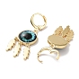 Real 18K Gold Plated Brass Feather Chandelier Earrings, Glass Evil Eye Drop Earrings