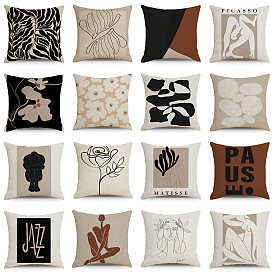Nordic Abstract Linen Pillowcase Simple Black and White Household Supplies Sofa Bedside Car Pillow Cushion Cover