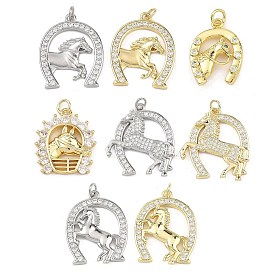 Латунные микропаве прозрачные подвески с фианитом, подкова с конскими оберегами