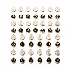 SUNNYCLUE Golden Plated Alloy Enamel Charms, Enamelled Sequins, Flat Round with Alphabet, Letter A~Z