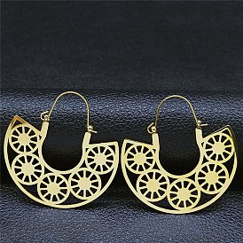 304 Stainless Steel Hollow Arch with Ring Hoop Earrings, Bohemia Earrings