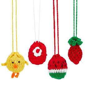 CHGCRAFT 4Pcs 4 Style Woolen Chicken Egg Drawstring Crochet Pouch, for Dragon Boat Festival Children Eggs Storage Decor