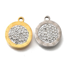 304 плоские круглые шестигранные подвески из нержавеющей стали, с полимерной глиной стразами, ионное покрытие (ip)