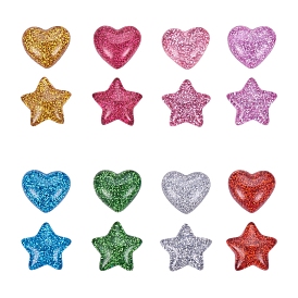 Resin Cabochons, with Glitter Powder, Star & Heart