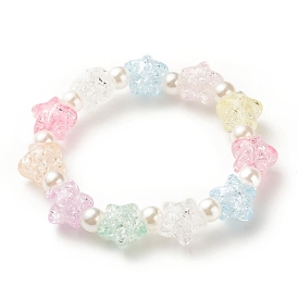 Candy Color Acrylic Star & ABS Plastic Pearl Beaded Stretch Bracelet for Kids