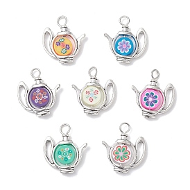 Полимерной глины ручной работы подвески, чайник, с фурнитурой в виде оправ для бусин в тибетском стиле