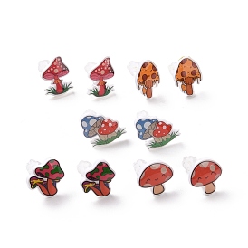Acrylic Cartoon Mushroom Stud Earrings with Platic Pins for Women