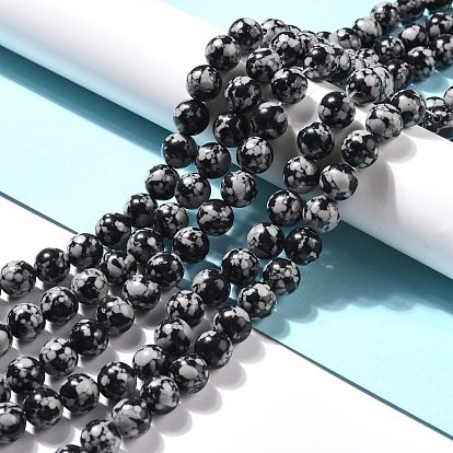 Synthetic Snowflake Obsidian Beads Strands, Round
