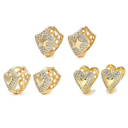 Женские серьги-кольца из латуни с микропаве и прозрачными циркониями, золотые