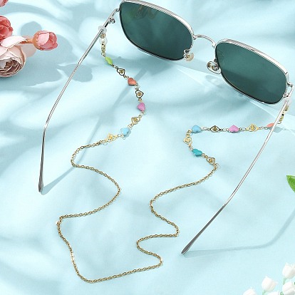 304 Цепочки для очков из нержавеющей стали с эмалированными сердечками, с резиновыми петлями