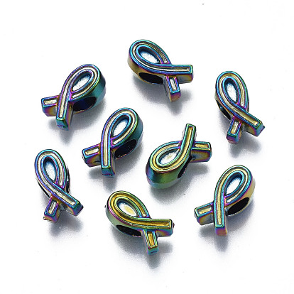Rack Plating Rainbow Color Alloy European Beads, Large Hole Beads, Cadmium Free & Nickel Free & Lead Free, Scarf