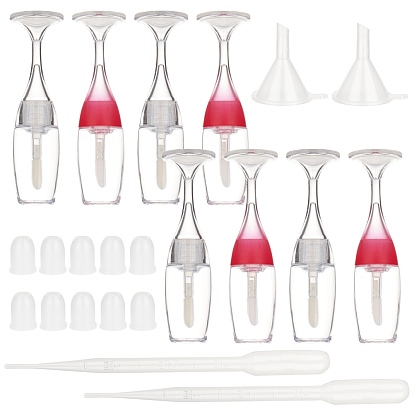Plastic Empty Lip Glaze Containers Sets, Refillable Lip Gloss Bottles, with Cap, Brush, Dropper, Funnel Hopper