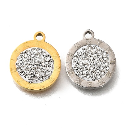 304 плоские круглые шестигранные подвески из нержавеющей стали, с полимерной глиной стразами, ионное покрытие (ip)