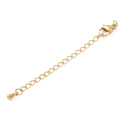 304 удлинитель бордюрной цепи из нержавеющей стали, цепочки с застежками-карабинами и подвесками-каплями, ионное покрытие (ip), долговечный