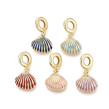 Латунные эмалированные европейские подвески с подвесками, подвески с большими отверстиями в форме ракушки, реальный 18 k позолоченный