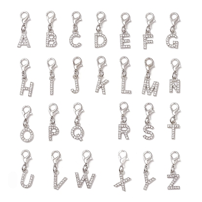 26 шт 26 стили сплав кристалл горный хрусталь подвеска украшения, с карабин-лобстерами , Письмо ~ Z